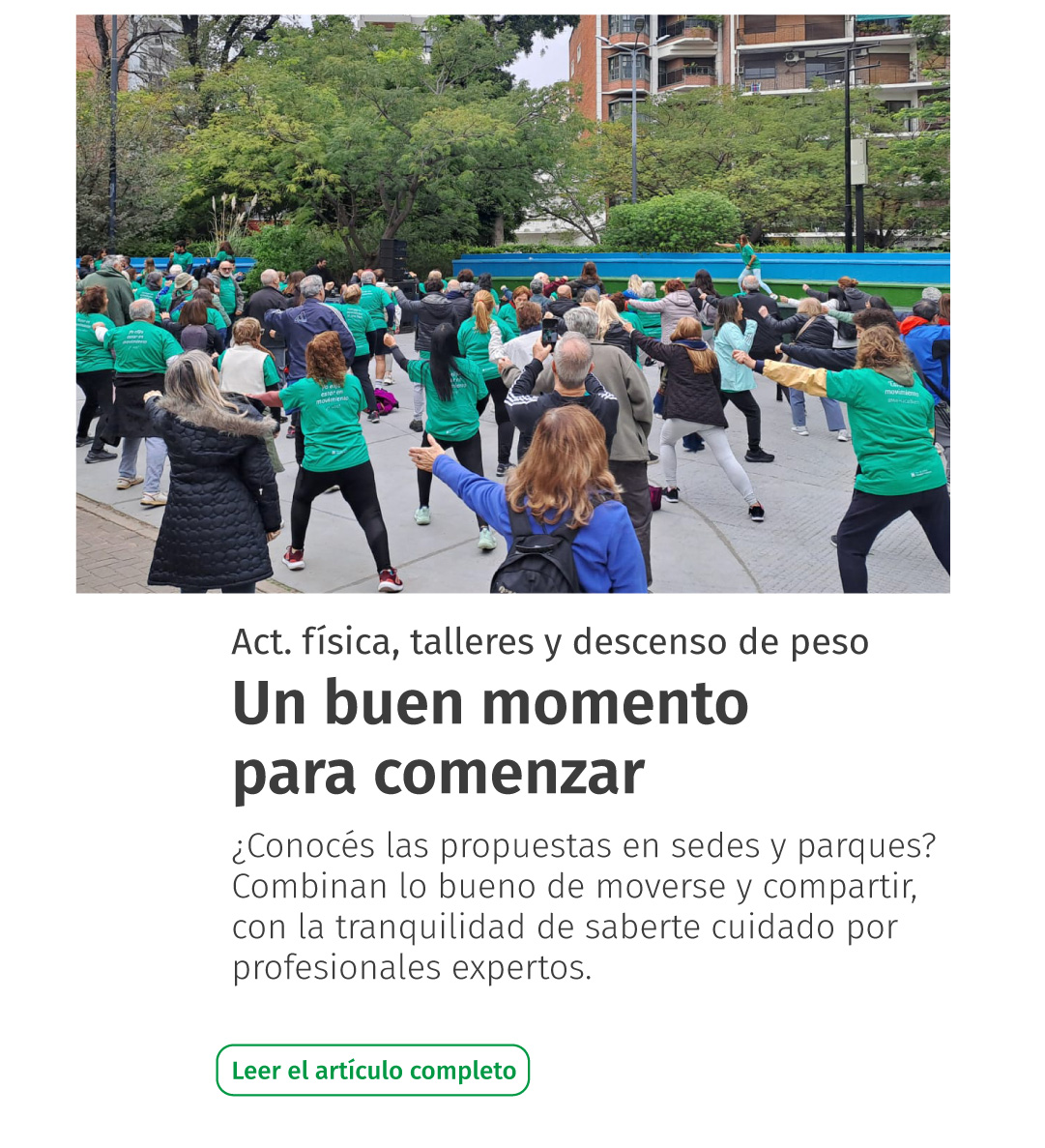Actividad física, talleres y descenso de peso: un buen momento para comenzar