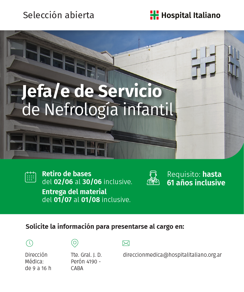 Convocatoria abierta para Jefa/e de Servicio de Nefrología infantil